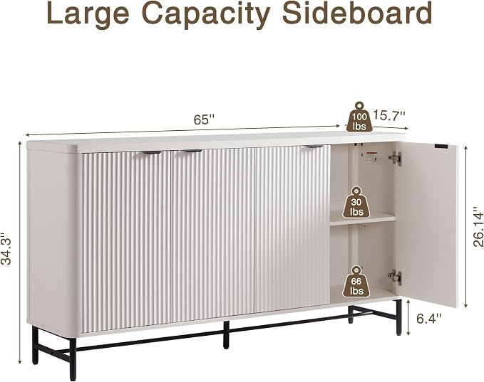 Fatmok Fluted Furniture Set – 65" Buffet Sideboard Cabinet - Image 3