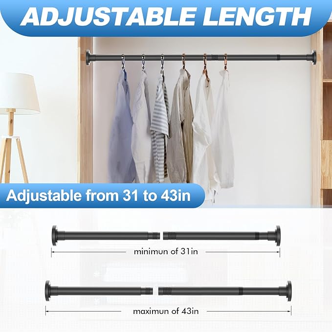 CorkLatta Black Shower Curtain Rod 32 to 43 Inch, 1 Inch Diameter Adjustable - Image 4