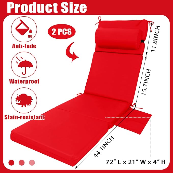Wenqik 2 Pcs Outdoor Chaise Lounge Cushion - Image 2