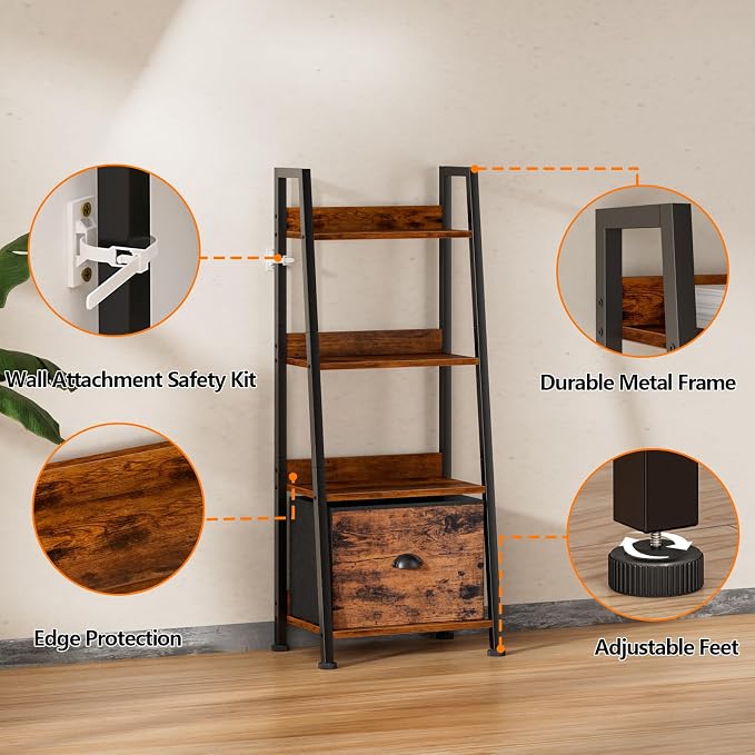 Furologee 4-Tier Ladder Shelf, Ladder Bookshelf - Image 8