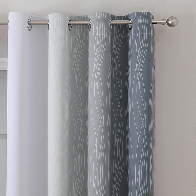 Estelar Textiler Grey and Greyish White Gradient Blackout Curtains 102 Inches - Image 4
