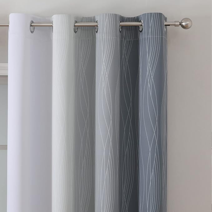 Estelar Textiler Grey and Grayish White Blackout Curtains 108 Inches Long - Image 4