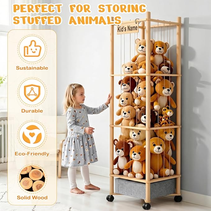 Stuffed Animal Storage with Toys Tray, 57In Large Wooden Stuffy Plushies - Image 2