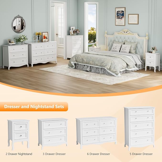VINGLI White Dresser 6 Drawer, Wood Dresser Chest of Drawers, Clothes Dressers - Image 7