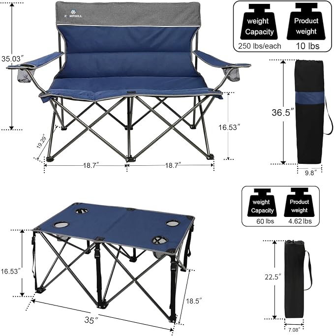 Camping Chair Set of 3, Outdoor Folding Camping Chairs - Image 3