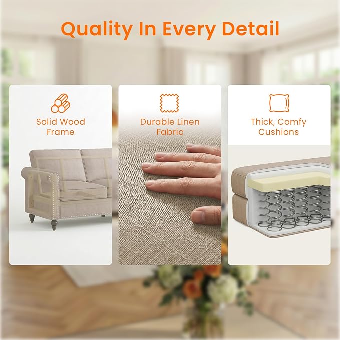 2 Piece Living Room Sofa Sets, Modern 3 Seater Sofa and Armchair Sets, Linen - Image 4