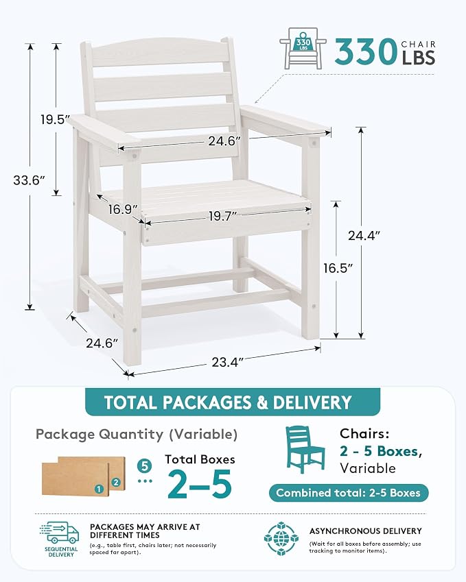 SERWALL Outdoor Dining Chairs Set of 2, All-Weather HDPE Patio Chair - Image 2