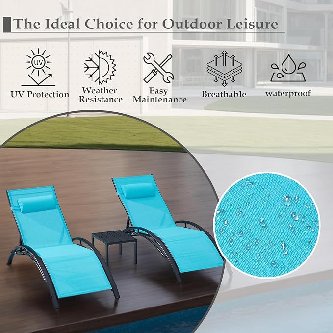 EROMMY Outdoor Chaise Lounge Set of 3, Reclining Patio Chairs - Image 4