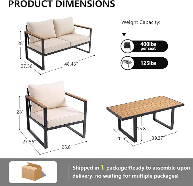 Modern Patio Furniture Set, 4 Pieces Outdoor Conversation Set - Image 8