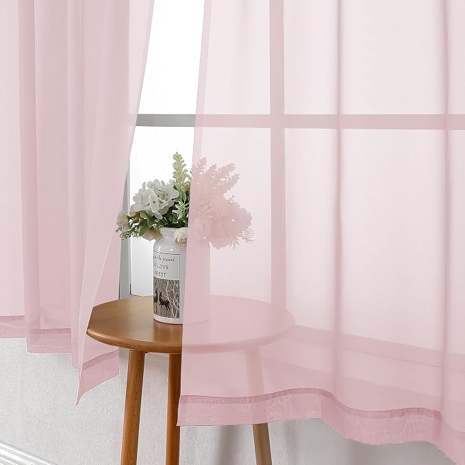 Lecloud Blush Sheer Curtains 54 Inches Long 2 Panels Set, Airy & Breathable - Image 3