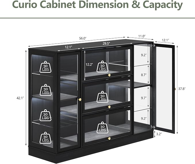 Display Cabinet with Acrylic Glass Doors, Extra Wide Curio Cabinet with LED - Image 2