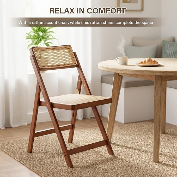 Furlide Rattan Folding Chairs, Modern Mid Century Dining Chairs Set of 2 - Image 7