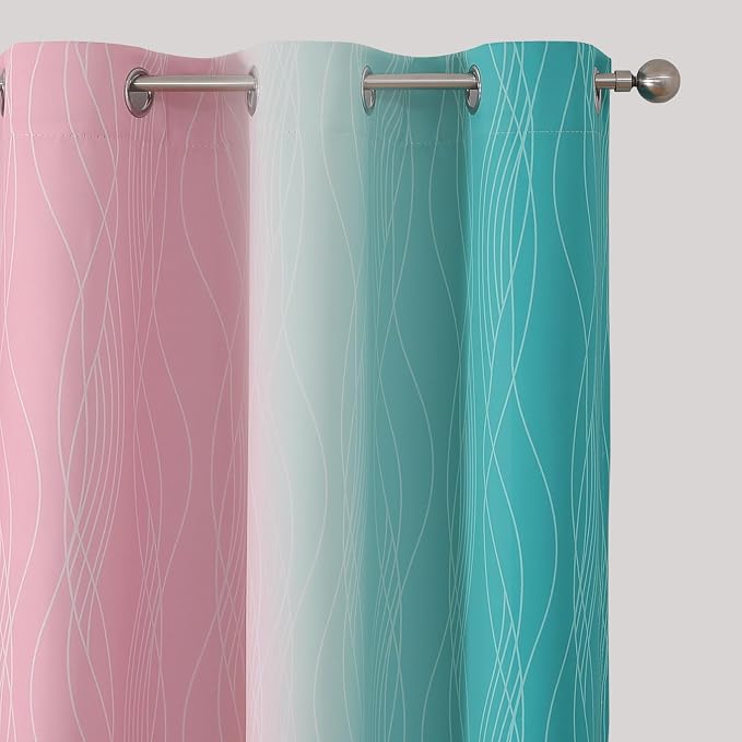 Estelar Textiler Pink and Teal Ombre Blackout Curtains - Image 4