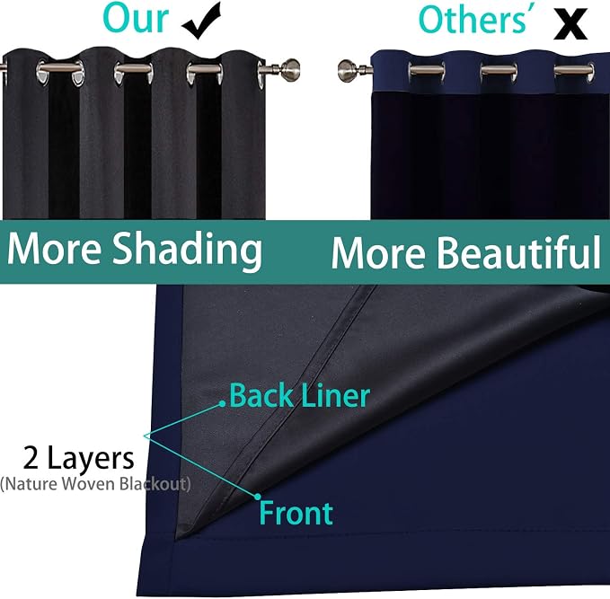 Yakamok 100% Blackout Curtains Energy Saving Thermal Insulated 2 Thick Layers - Image 5