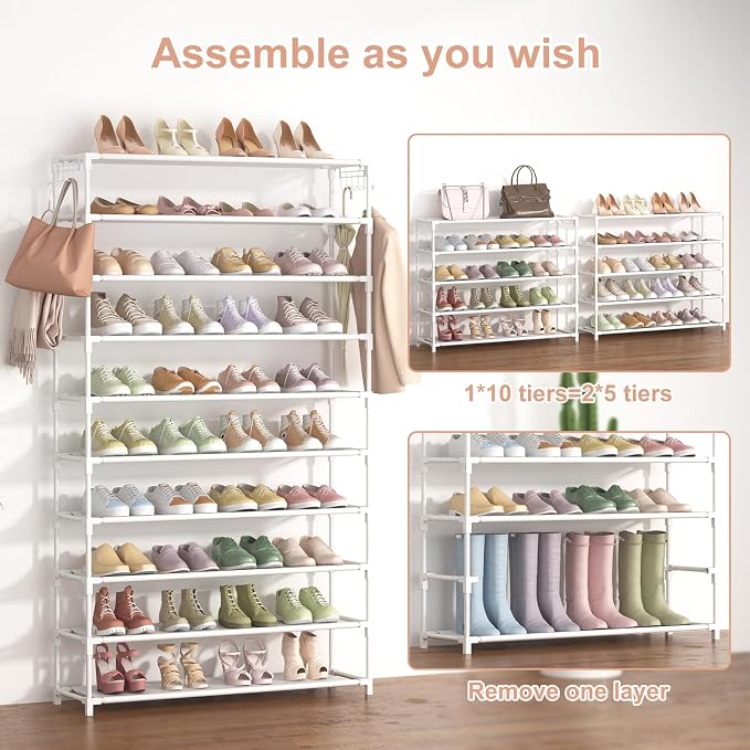 LANTEFUL 10 Tiers Shoe Rack 50 Pairs Large Capacity Tall Shoe Organizer Sturdy - Image 5
