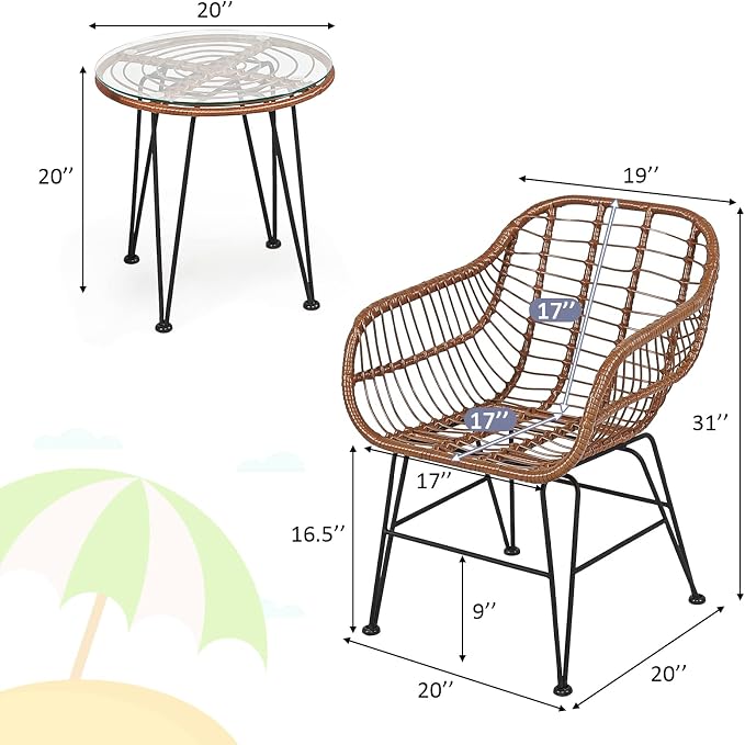 Tangkula 3 Pieces Patio Conversation Bistro Set, Outdoor Wicker Furniture - Image 5