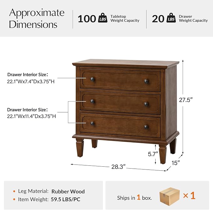 HULALA HOME 3 Drawer End Table - Image 2