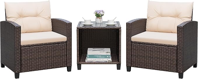 Greesum 3 Pieces Patio Furniture Sets Outdoor PE Rattan Wicker Chairs by BuynowfromGreesum