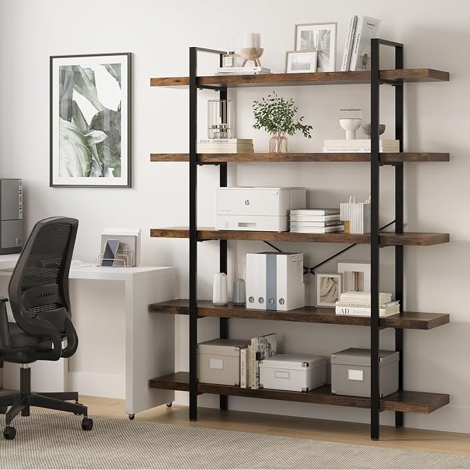 OtterOasis Bookshelf Set of 2, Heavy Duty 5-Tier Industrial Bookcase, 120lbs - Image 6