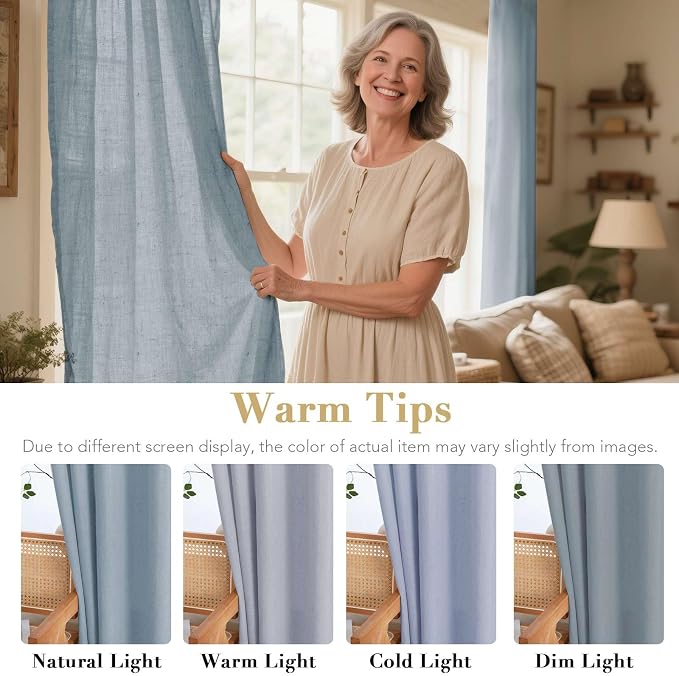 H.VERSAILTEX Linen Curtains Home Decorative Nickel Grommet Semi Sheer Curtains - Image 3