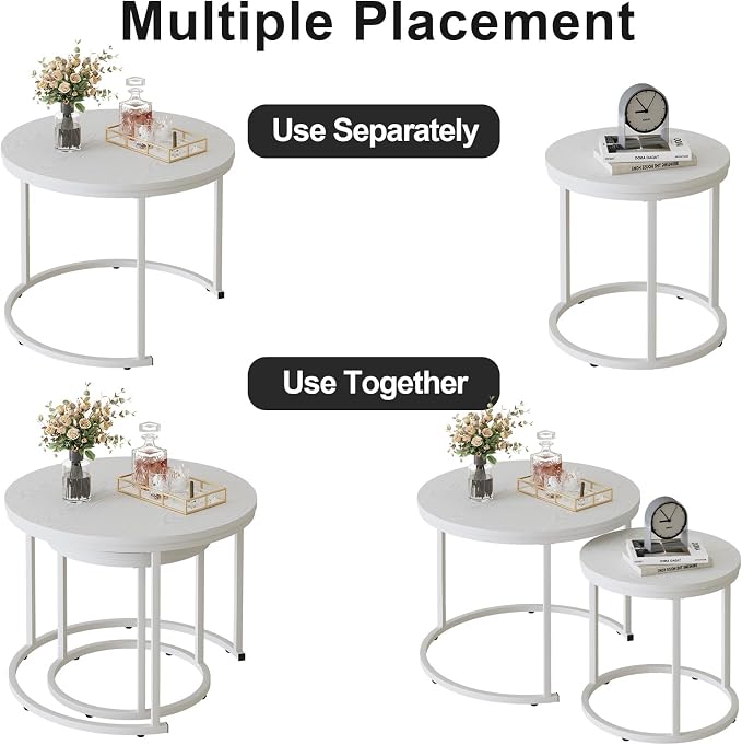 Garden 4 you Nesting Coffee Table, 23.6" Round Coffee Table Set of 2, Wooden - Image 8