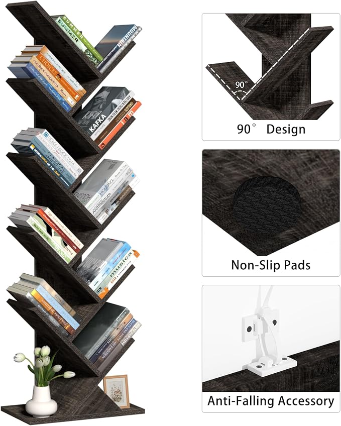 SHEEPAM 10 Tier Tree Book Shelf, Floor Standing Wood Bookshelf - Image 8