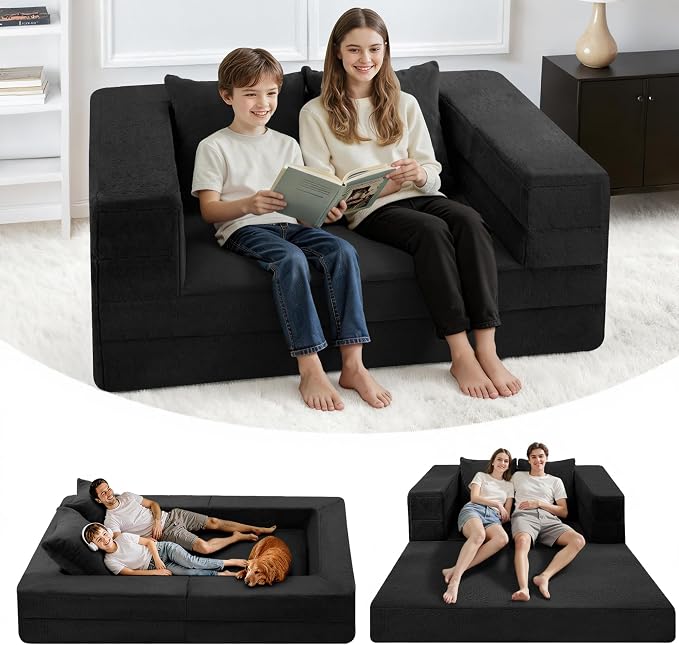 Futon Sofa Bed with Pillow, 3-in-1 Sleeper Sofa Bed with Removable Cover by Cansunna