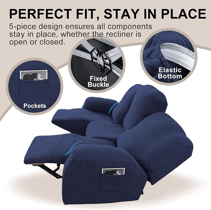 5-Piece Recliner Sofa Covers, Stretch Geometric Strokes Jacquard Recliner Sofa - Image 4