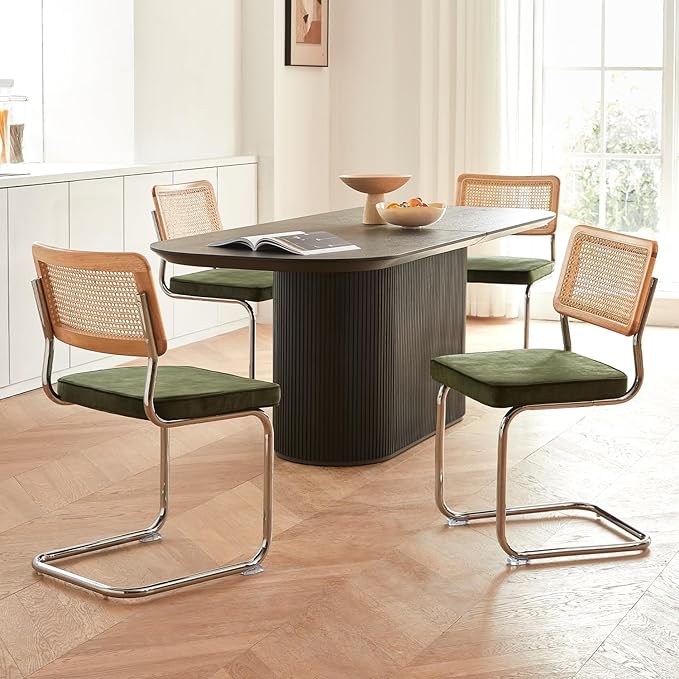 GrandNoor Rattan Dining Chairs Set, Wooden Mid Century Modern Dining Room Chairs by GrandNoor