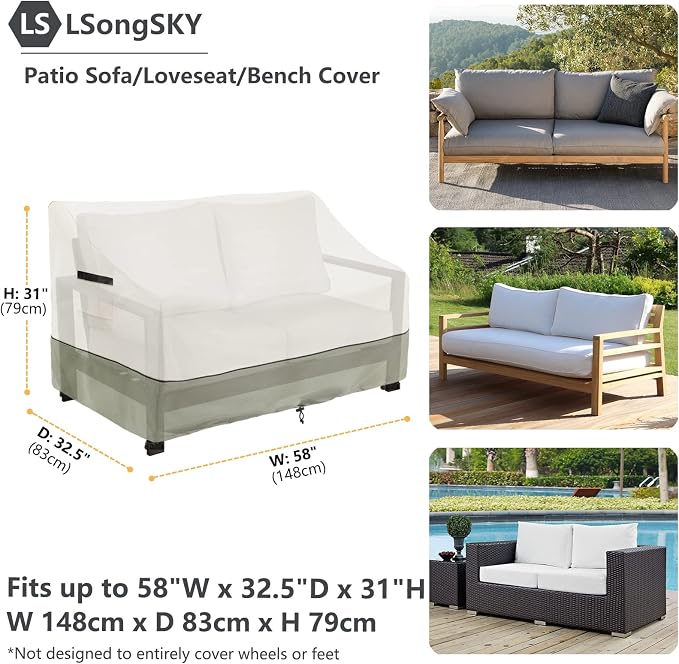 Outdoor 2-Seater Loveseat Cover, Patio Sofa Covers Fits up to 58W x 32.5D x 31H - Image 3