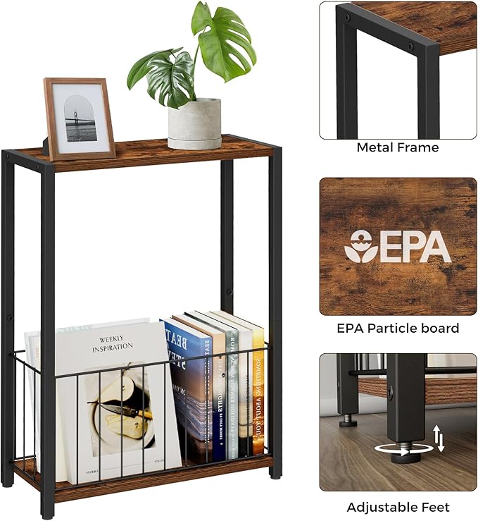 Homleke Narrow Side Table with Magazine Holder, Skinny End Table Perfect - Image 5