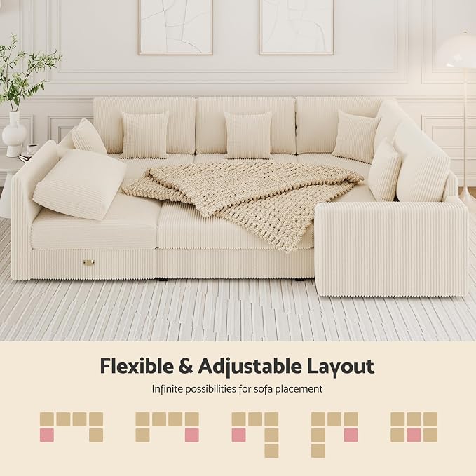 146" Modular Sectional Sofa, Oversized U Shaped, Convertible Sleeper Sofa - Image 5
