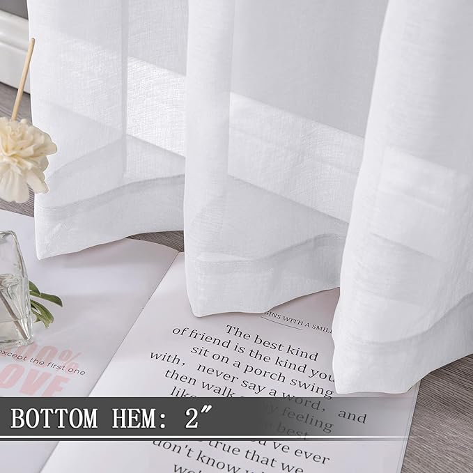 Tollpiz Short Sheer Curtain Linen Textured Bedroom Curtains Sheer Light - Image 4