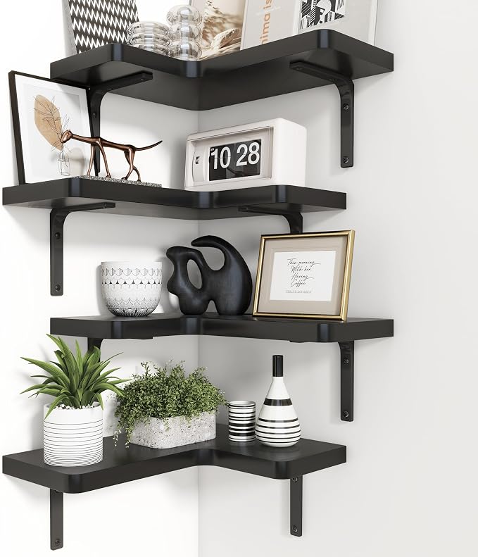Venusmiles Corner Floating Shelves Set of 4, Wall Mounted L-Shaped Storage by Venusmiles
