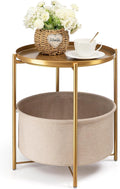danpinera Gold Side Table with Fabric Storage Basket, Metal Round Side Small by danpinera