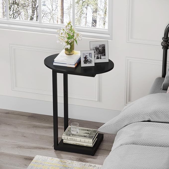 Hosfais Small Side Table End Table, C-Shaped Wood Coffee Table TV Tray - Image 3