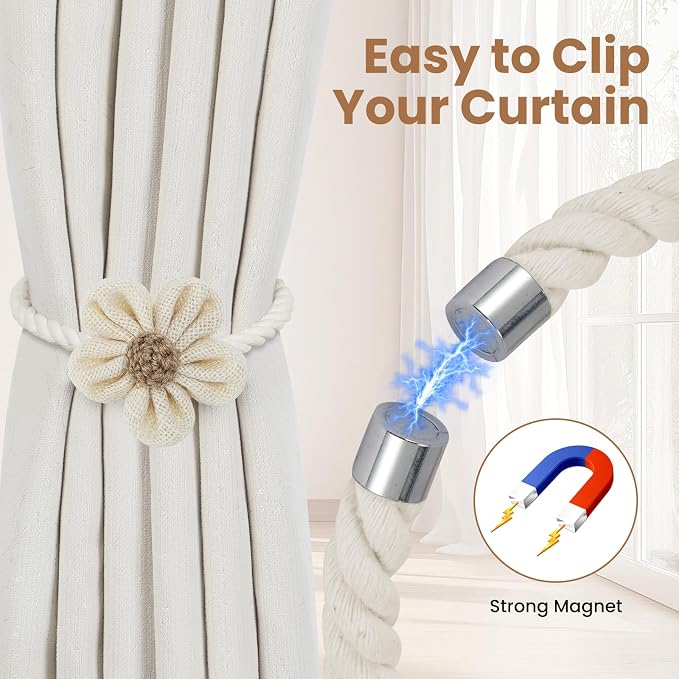 KLOGTSIND Magnetic Curtain Tiebacks, 2 Pack Flower Curtain Holdbacks - Image 2
