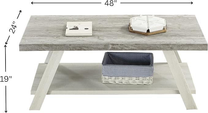 Contemporary Wood Coffee Table 48 in, Two-Tone Living Room Center Table - Image 2