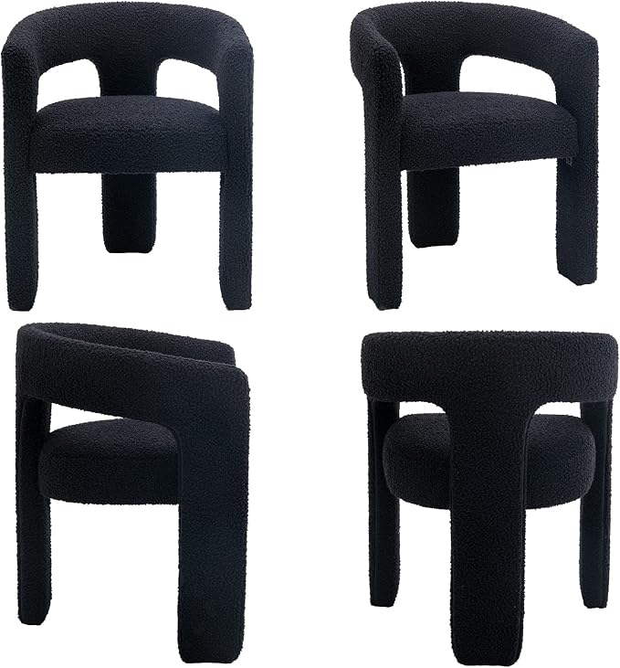 Black Dining Chairs Set of 4, Upholstered Sherpa Barrel Chairs - Image 9