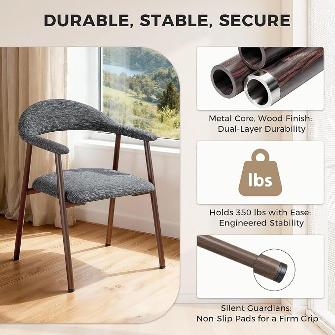 DUMOS Dining Chairs Set of 4, Linen Fabric Upholstered Kitchen Side Chairs - Image 4