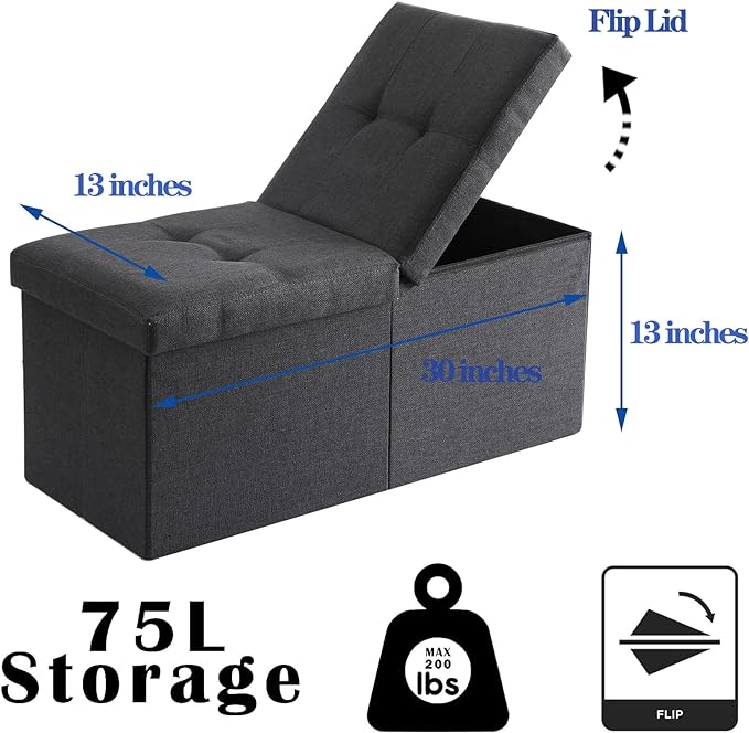 Storage Ottoman Bench Foldable Seat Footrest Shoe Bench End of Bed Storage - Image 3