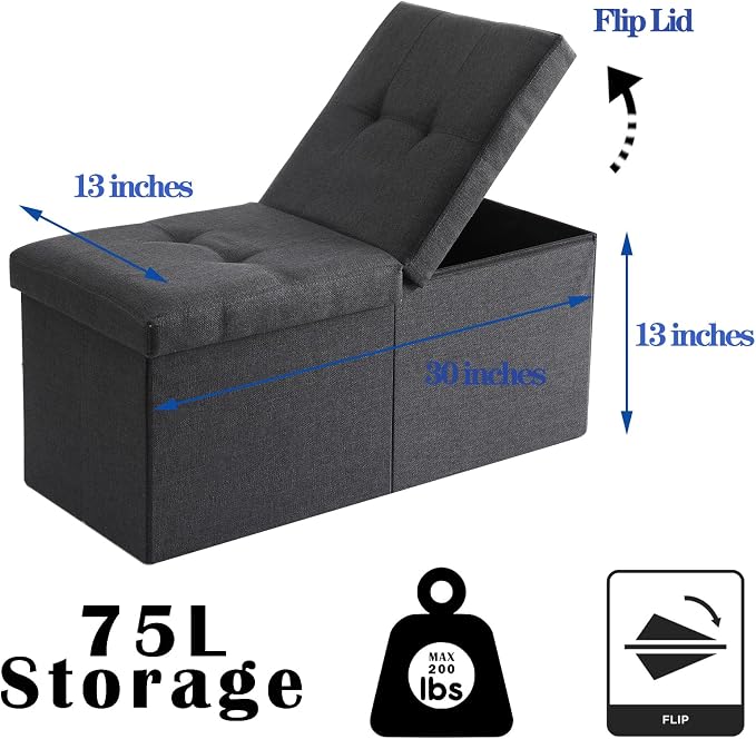 Storage Ottoman Bench Foldable Seat Footrest Shoe Bench End of Bed Storage - Image 3
