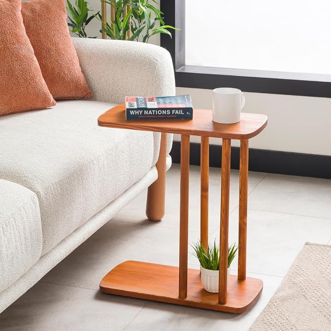C-Shaped Solid Wood End Table, Side Table - Image 4