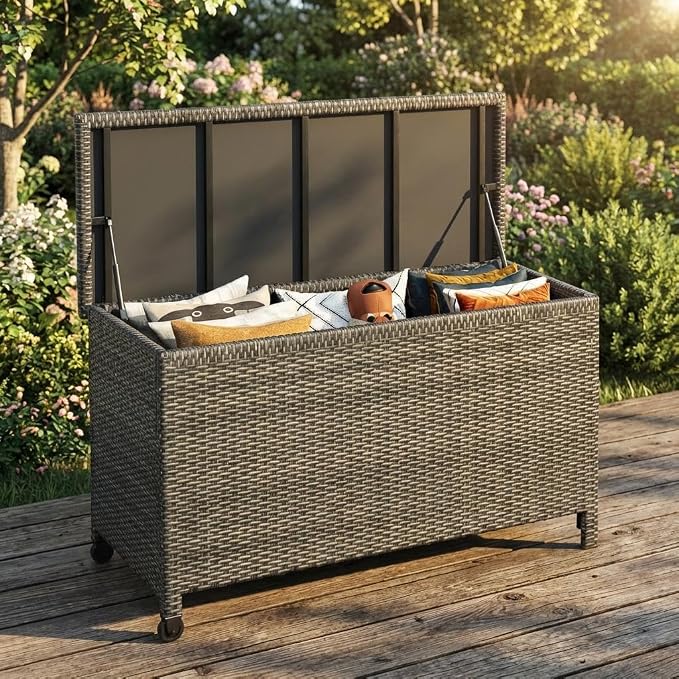 GarveeLife Outdoor Wicker Storage Box, PE Rattan Patio Storage Chest - Image 8