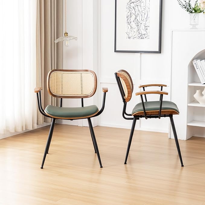Rattan Dining Room Chairs Set of 2, Mid Century Modern Kitchen Side Chairs - Image 8