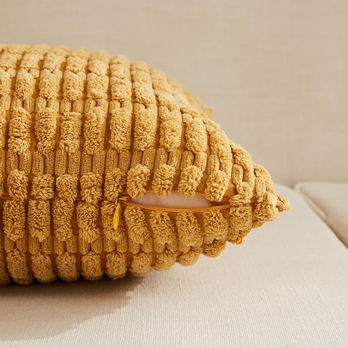 Fancy Homi 4 Packs Mustard Yellow Decorative Throw Pillow Covers 14x24 Inch - Image 3
