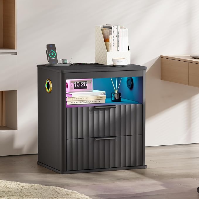 WOOVIVS Modern NightStand with Smart Human Sensor Lights, Bedside Table - Image 7