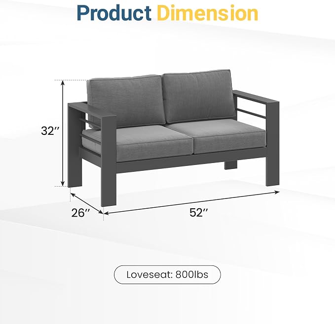 Wisteria Lane Metal Patio Furniture Sofa, All-Weather Outdoor Couch - Image 2