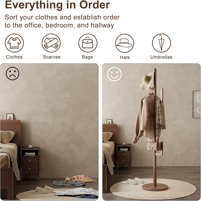 Muwuele Solid Wood Cactus Coat Rack, Freestanding Coat Rack - Image 7