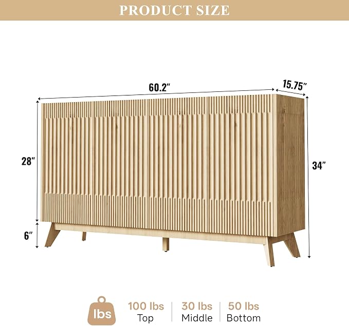 Fatmok 65" Large Sideboard Buffet Cabinet - Image 2